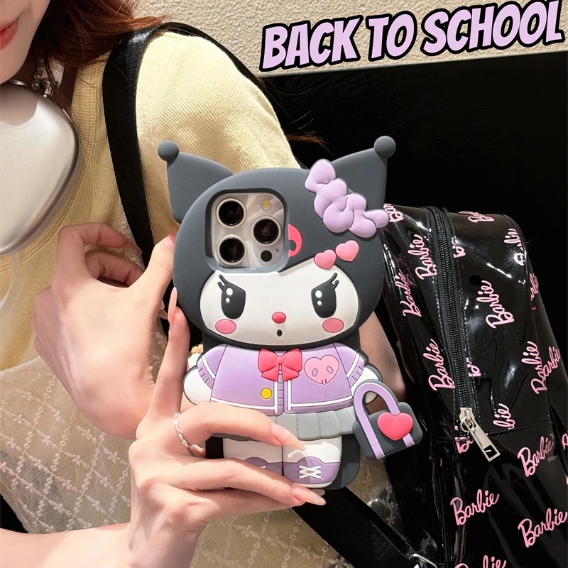 3D Kuromi Kitty Funny Soft Silicone Phone Case For iPhone 15 14 Plus 13 Pro Max iphone 12 11 Diy Hair Cartoon Shockproof Cases