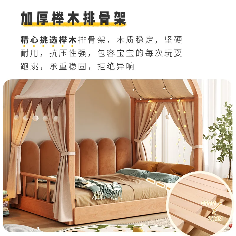 Tempat Tidur Anak-anak Kayu Solid Kerajaan Kastil Putri Teleskopik Rumah Tarik Anak Perempuan Tenda Rumah Pohon Anak Laki-laki
