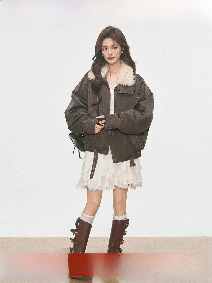 

Хлопковая куртка Westayone 2025: Новинка, маленький размер, топ с кружевной отделкой, длинная юбка, короткая юбка, корейский стиль, свободный крой, застежка-молния