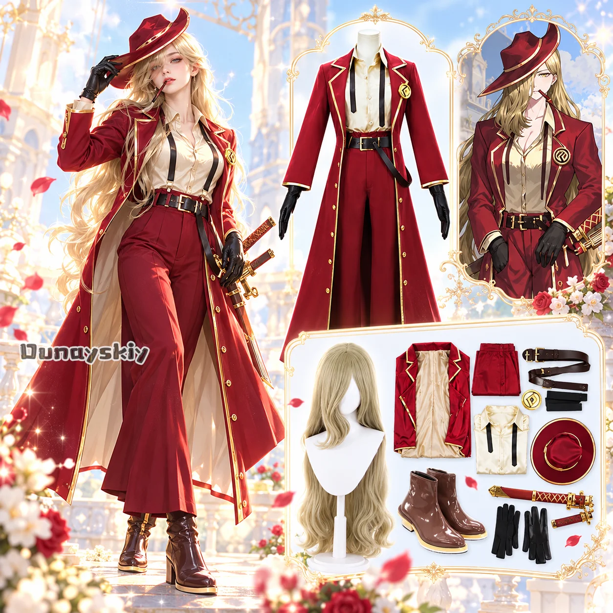 -High Quality Game Limbus Company Valencina Cosplay Costume Thumb Leader Red Uniform Trench Coat Suit Halloween Carnival DressUp