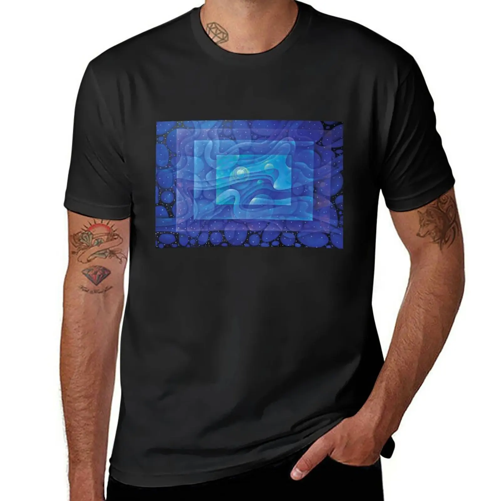 Abstract art — Acrylic painting created with cold tone colors of a starry night sky, mysterious galaxy, ocean and etc. T-Shirt