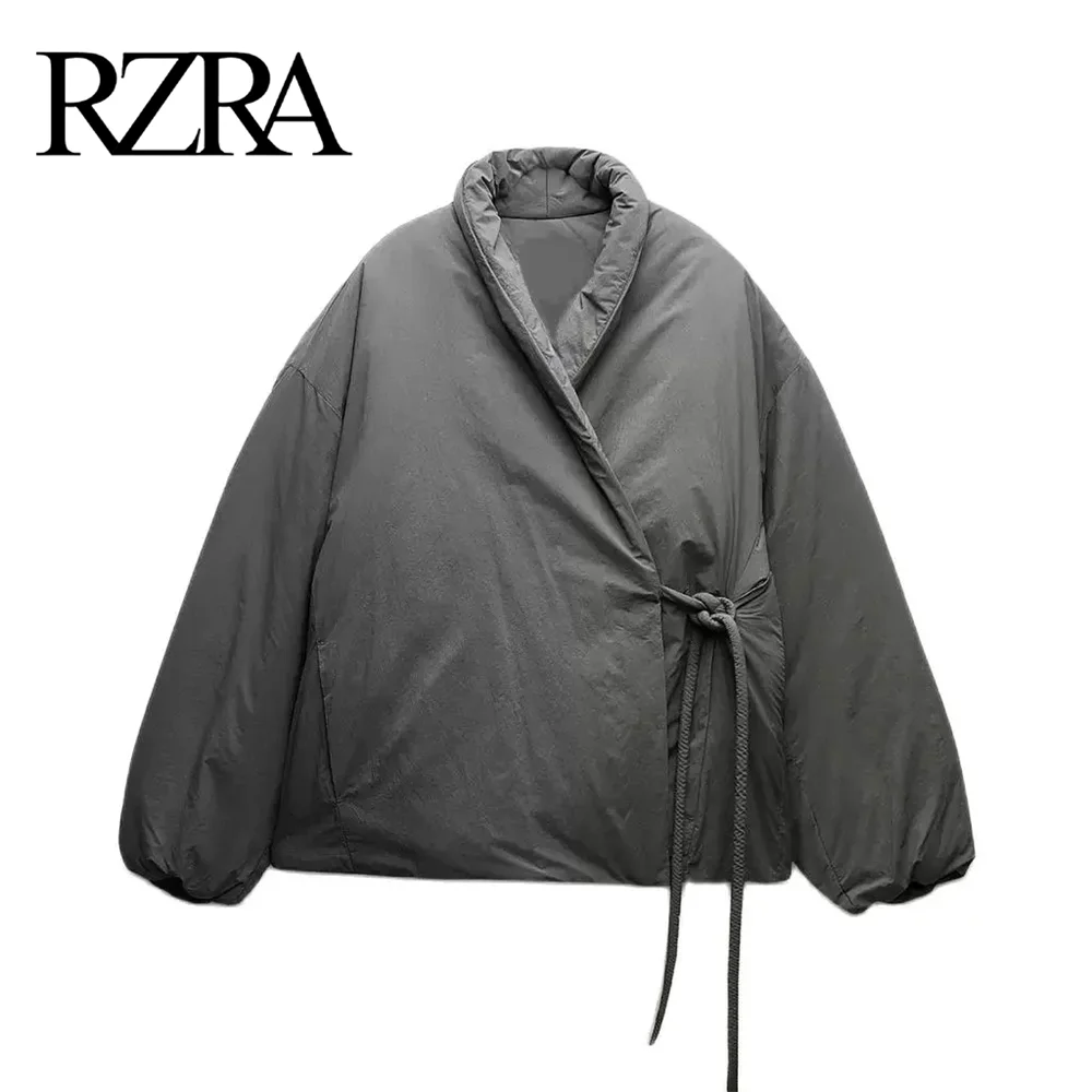 Rzra original 2024 winter neue Damen lässige Stehkragen Langarm-Baumwoll jacke mit Schleife für Wärme