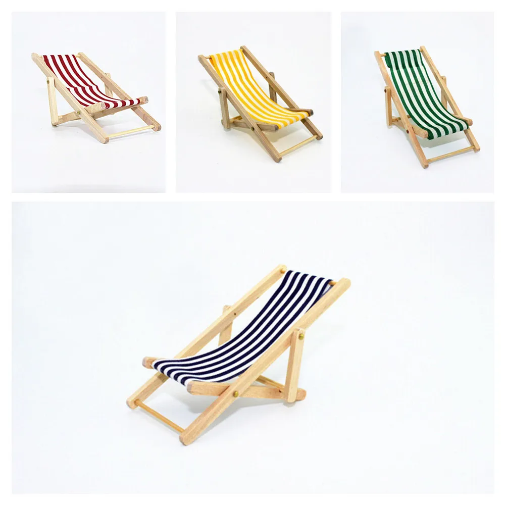 1:12 Scale Foldable Wooden Deckchair Lounge Beach Chair For Lovely Miniature Dolls House Decor Color In Green Pink Blue