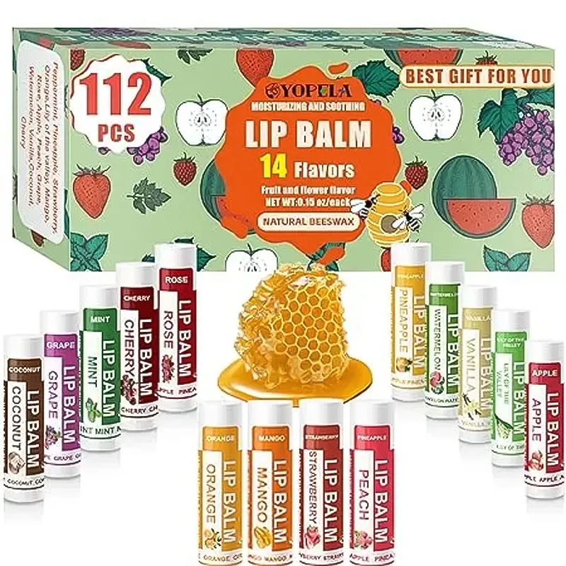 112 Pack Natural Lip Balm Bulk Lip Moisturizer with Vitamin E Coconut Oil Hydrating Moisturizing Soothing Repairing Makeup