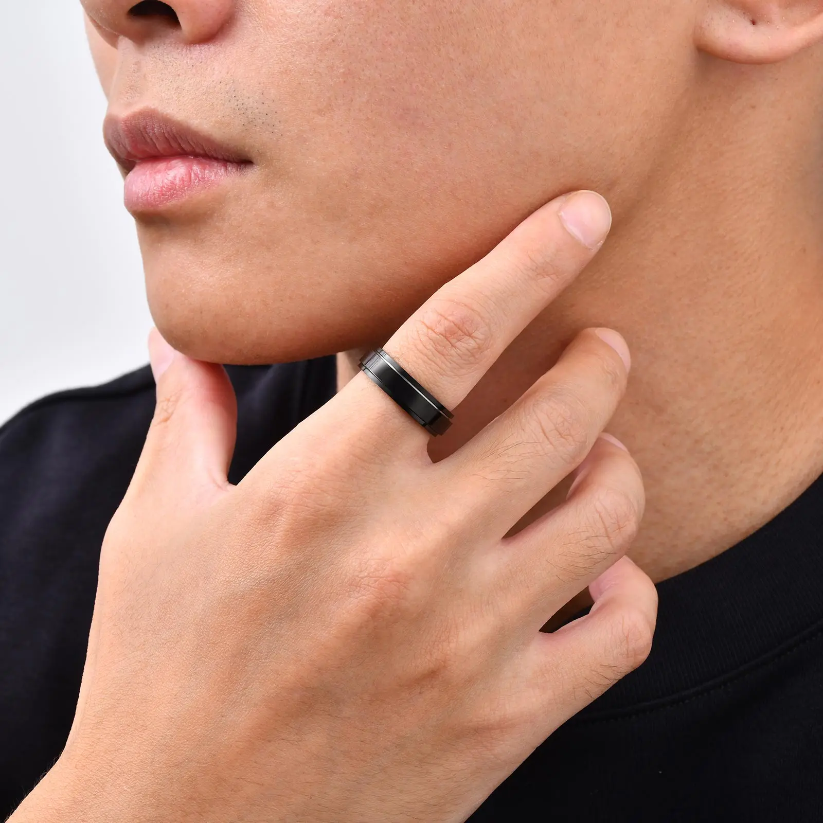 Vnox Herren Edelstahl Spinner Fidget Ring, Anti-Angst Drehbarer Kreuzketten-Ehering, Stressabbauendes Fingerschmuck-Geschenk – Detail 5
