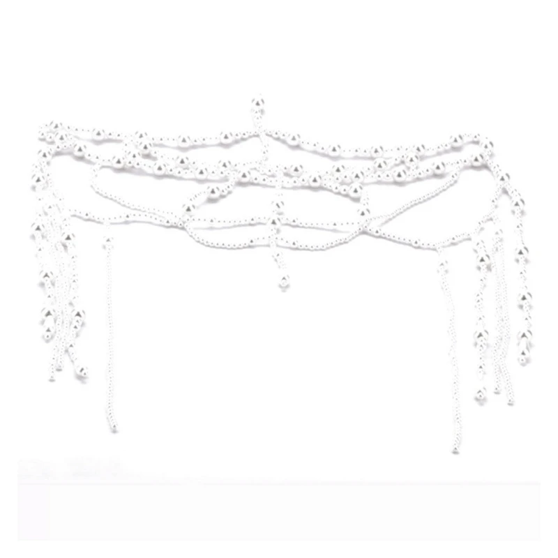 F42F Stylish Pearls Tassels Headwear Fashionable Bridal Hairband Creative Headpiece