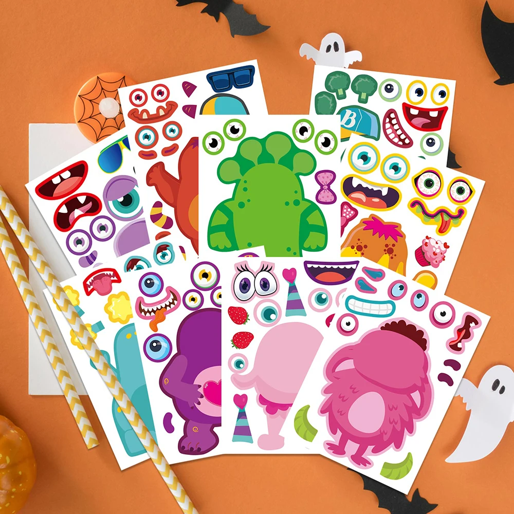 9/18Sheets Children DIY Monster Puzzle Stickers Game Make a Face Funny Assemble Jigsaw Kids Educational Toys Theme Party Gifts