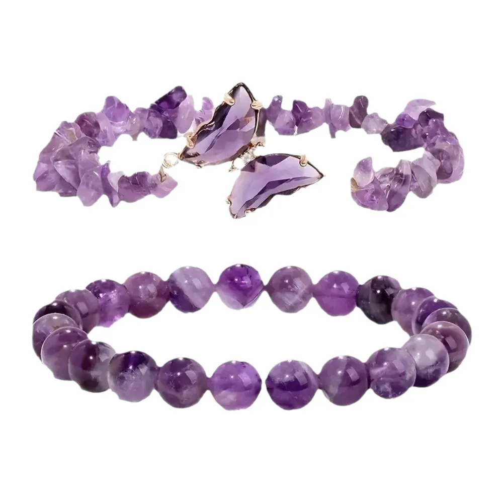 AliExpress NONE Wholesale 2pcs Set Butterfly Jewelry Fashion Natural Stone Beads Gravel Amethyst Bracelet for Women