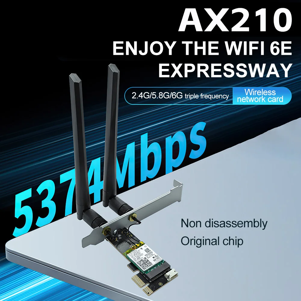 Tarjeta de red inalámbrica para escritorio, adaptador PCI Express 802.11AX Intel AX210, WiFi 6E, Bluetooth 5,3, PCI-E, 2,4G, 5G, 6G, 5374Mbps