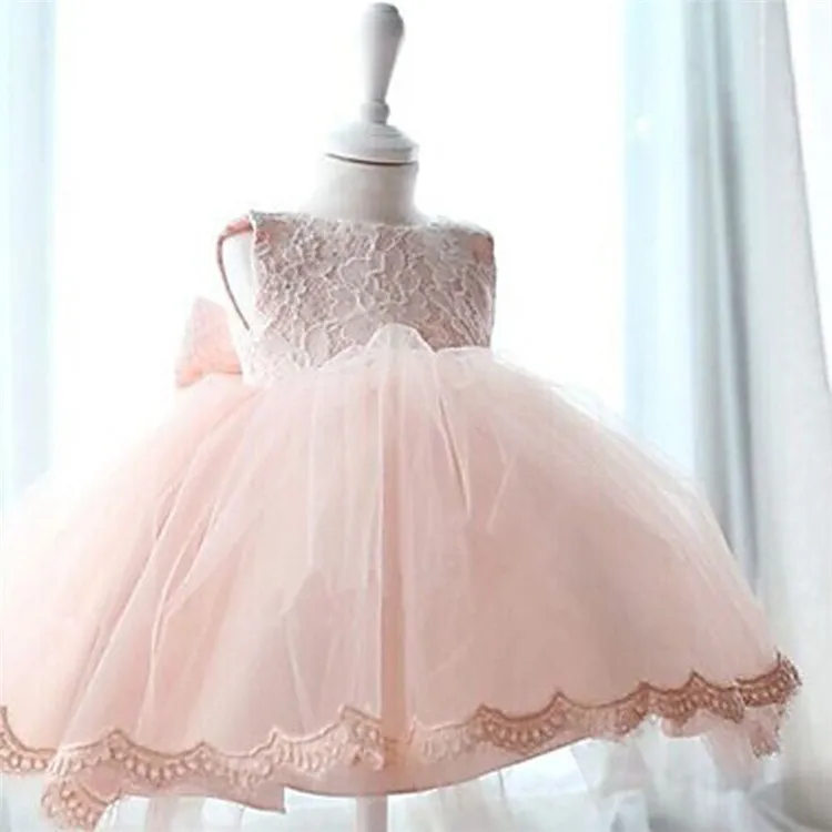 Baby Girls Sleeveless Dress for Party Wedding Lace Big Bow Dresses Cute Infant Girl 1st Birthday Princess White Baptism Dress