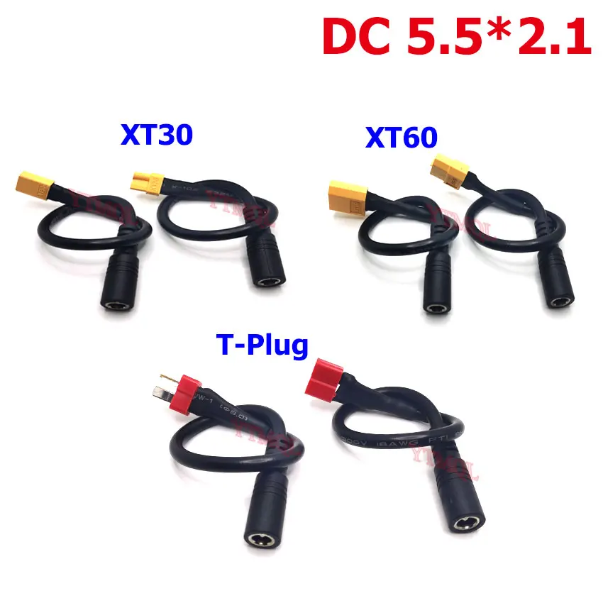 

1PCS XT60 XT30 T Plug Female Male to DC 5.5*2.1mm Connector Battery Charging Adapter Cable Silicone Wire for RC Battery Charger