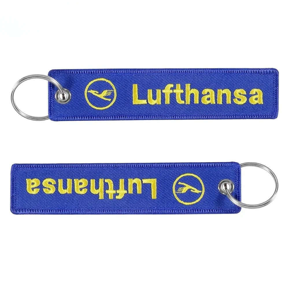 1 قطعة سلسلة المفاتيح الزرقاء Lufthansa موضة حلية حزام التطريز الطيران مفتاح سلسلة للرجال هدية الأمتعة علامة Keyrings #1