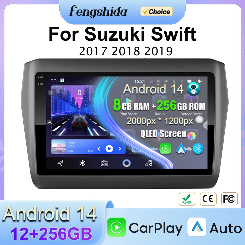 For Suzuki Swift 2017 2018 2019 Android 14 5G DSP 8 Core Car Radio CarPlay Multimedia Player CarPlay Auto GPS Navigation 4G WIFI