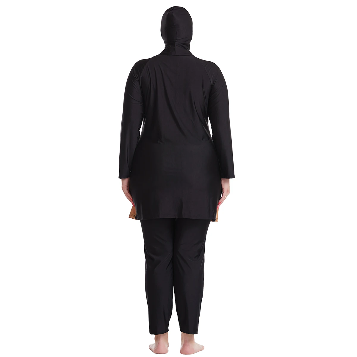 XL-6XL Muslim Lady Color-matching Long Sleeves Round Collar Zip Modest Swimming Clothing Arab Women 3 PCS Full Cover Swimsuits