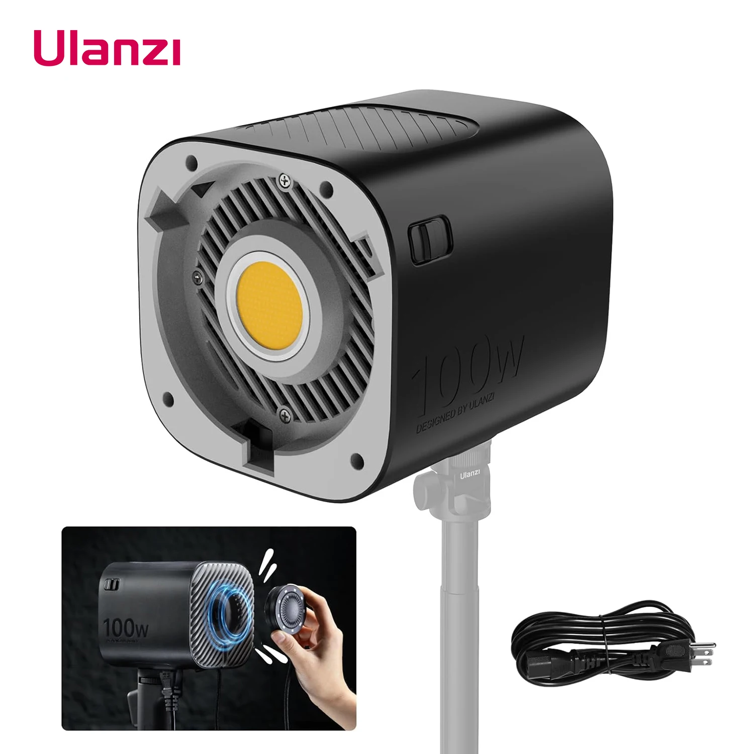 ULANZI LT026 100W LED Video Light Bowens Mount,9 Level Brightness COB Continuous Output Lighting with Magnetic Control