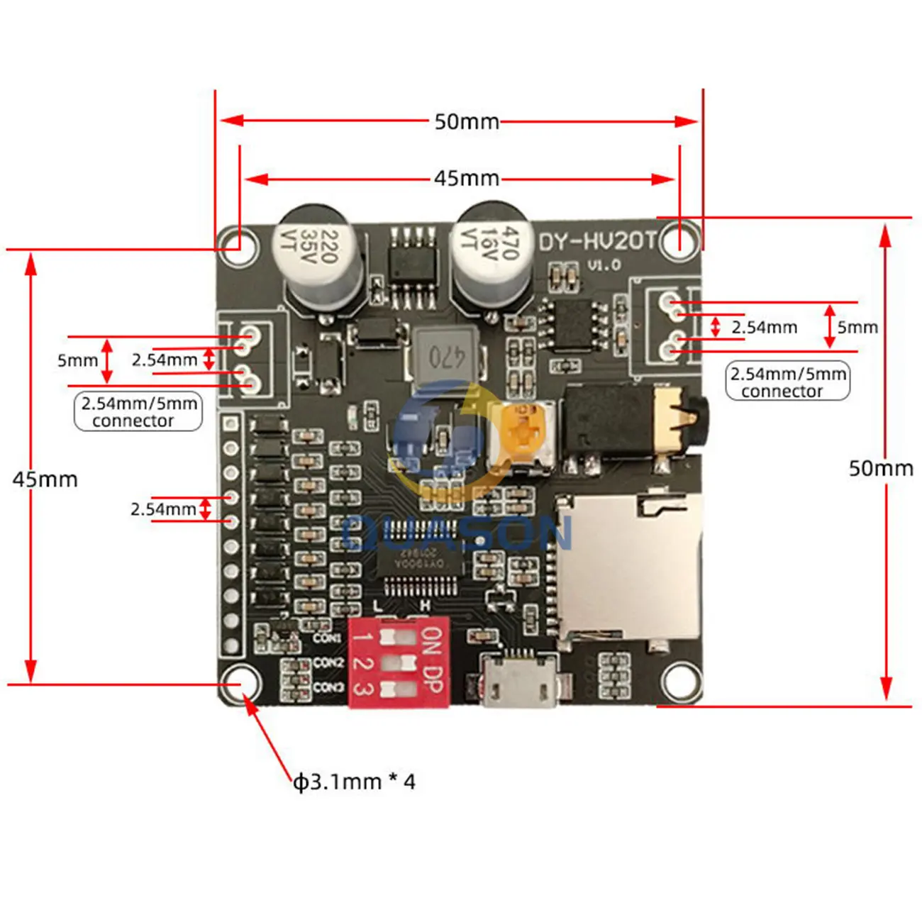 DY-HV20T 12V/24V di alimentazione supply10W/20W modulo di riproduzione Vocale di sostegno Micro carta di DEVIAZIONE STANDARD di MP3 musica player