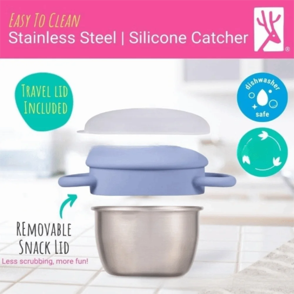 Removable Toddler Snack Containers Easy-Grip Handles Portable Stainless Steel Snack Cups Food Grade Silicone
