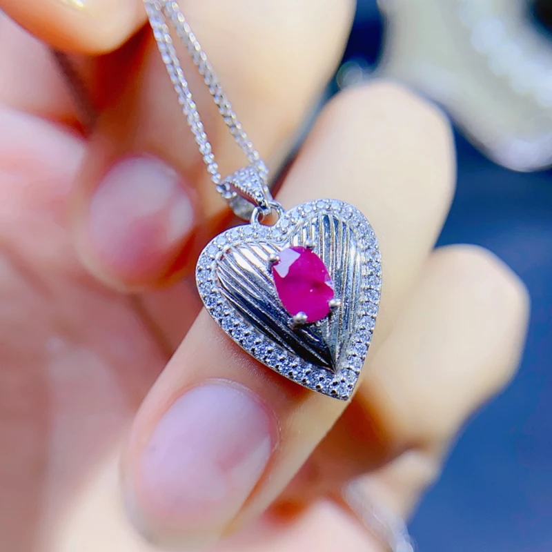 Natural ruby pendant necklace for women silver 925 jewelry luxury gem stones 18k gold plated free shiping items