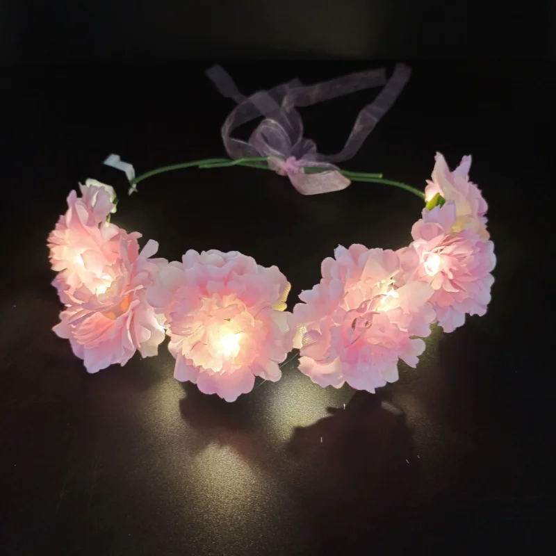 1pc  Adjustable Girl Glow Headband with LED Light Flowers Wreath Crown Hairband for Wedding Birthday Glow Party Hair Accessories