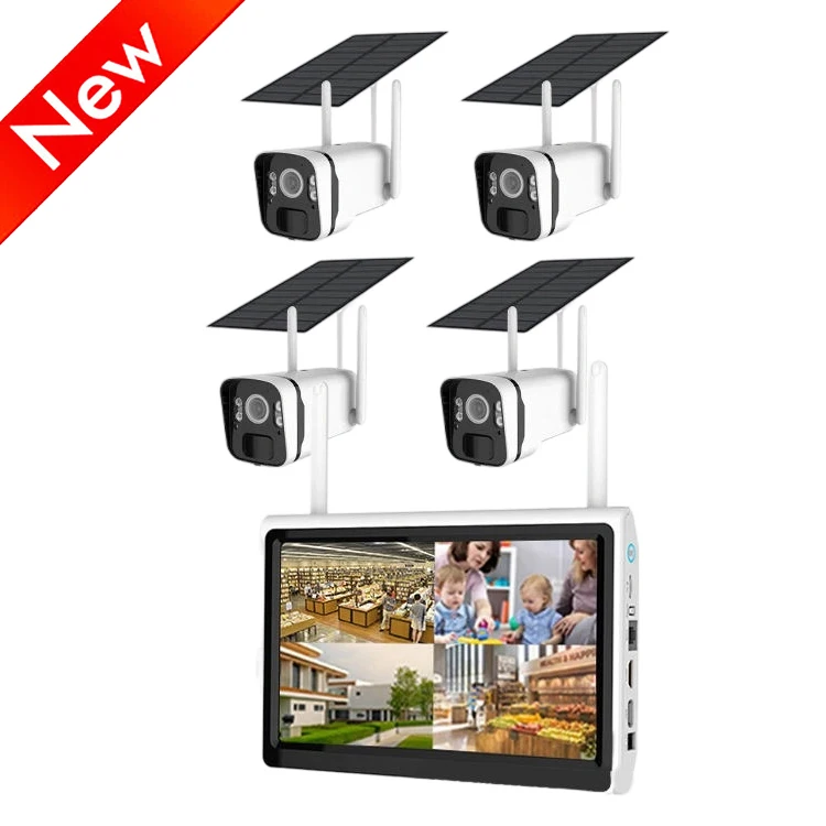 كاميرا لاسلكية ذات 4 قنوات Nvr للتخزين السحابي الخالي من الشمس، كاميرا مراقبة Wifi Cctv Kit