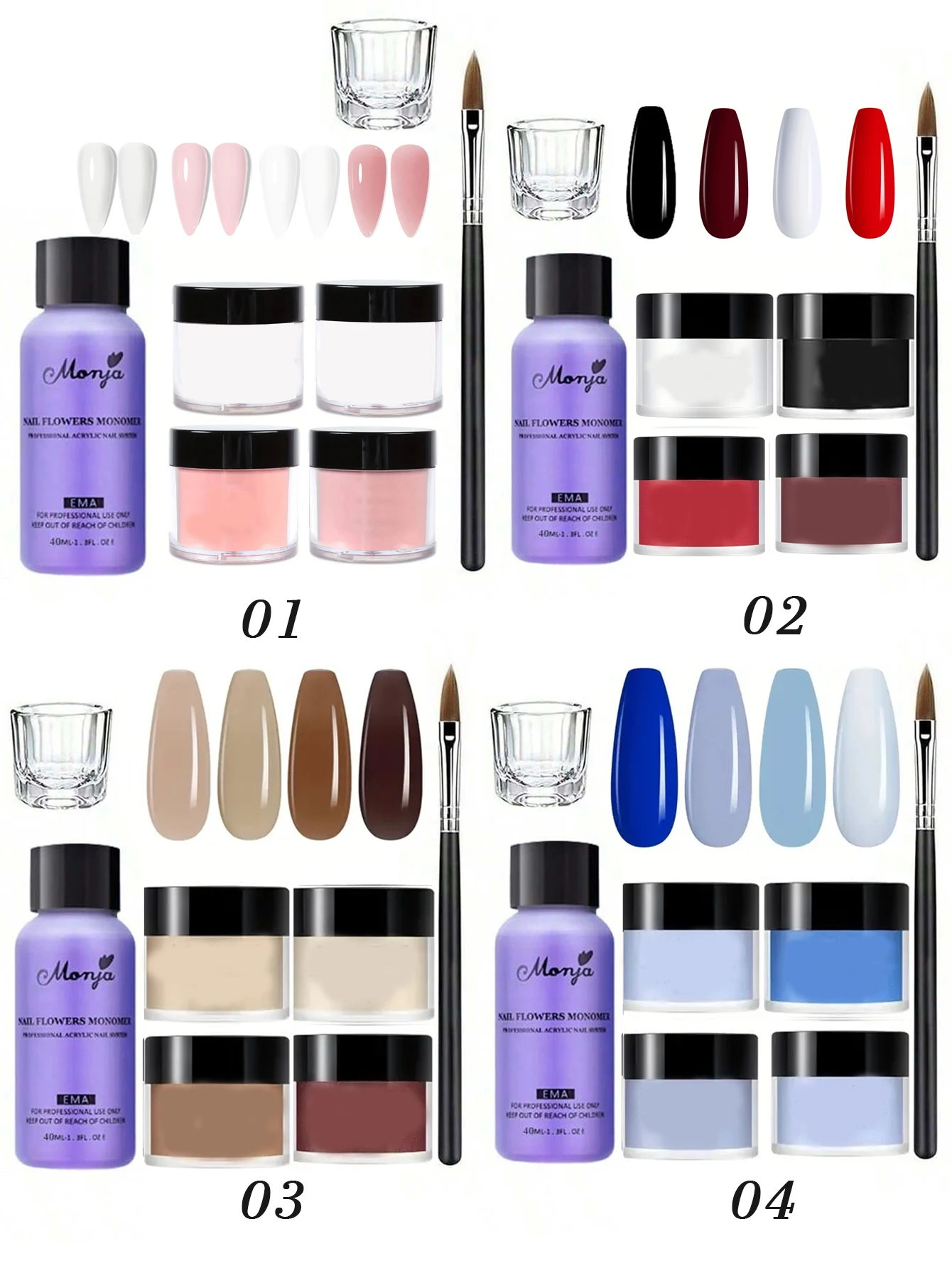 

7pc Nail Acrylic Powder Set, Crystal Acrylic Liquid Nail Art Kit , Nail Brushes - Manicure Tools Set For Beginners