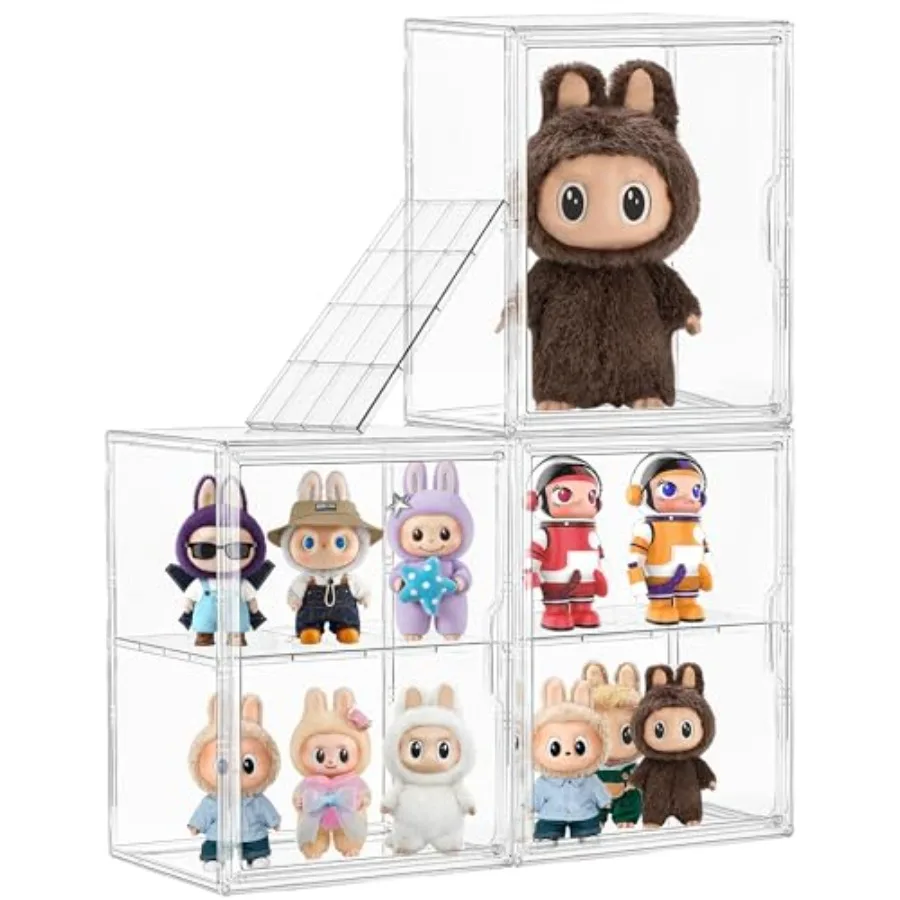 Acrylic Clear Display Case 3 Pack, Figure Clear Display Case, Adjustable Layers with a Removable Divider Display Cases for Coll