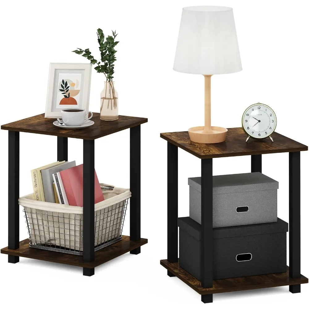 

Набор из 2 современных минималистичных приставных столиков, двухъярусная прикроватная тумбочка для гостиной, спальни, простая сборка янтарной сосны