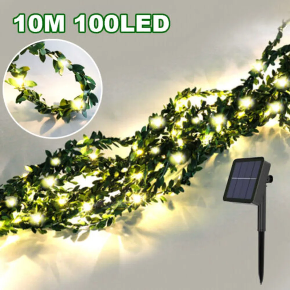 10M 100 LED Solar Ivy Leaves Fairy Lights Outdoor Garden String Light Garland UK