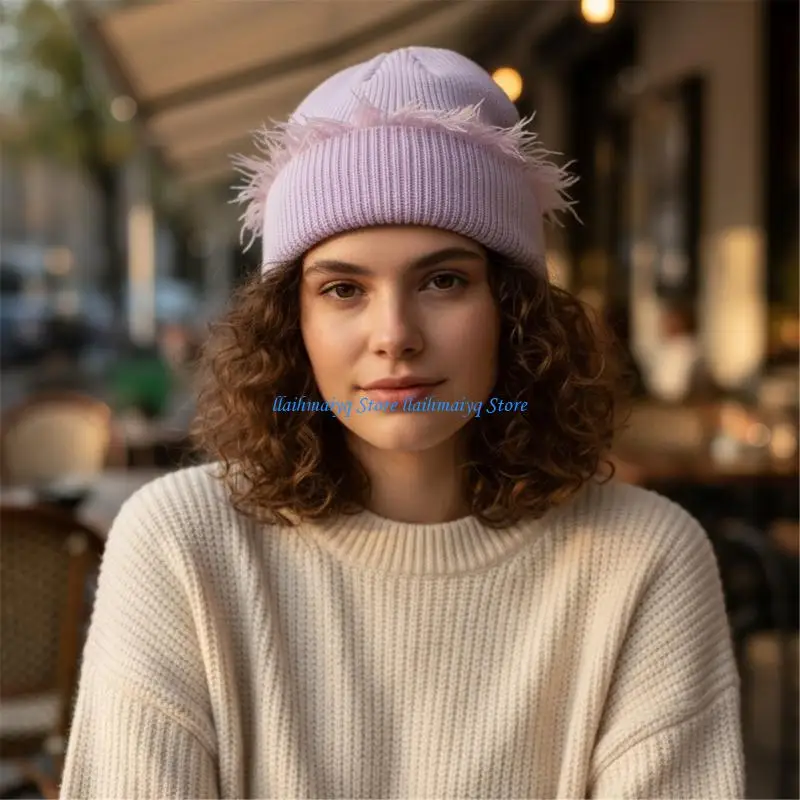 

573B Winter Knitted Hat Soft EarFlaps Design Breathable Fabric Pullover Hat For City Exploration Outdoor Essential Headwear