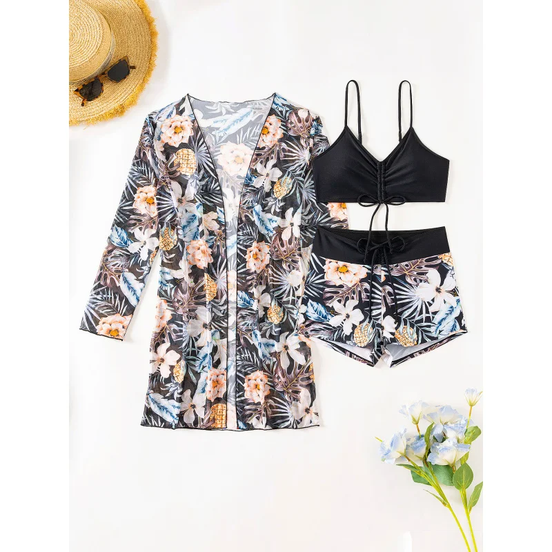 New Hot-Selling Printed Sexy Cover-UpTANTINIThree-piece Swimsuit Set for Women