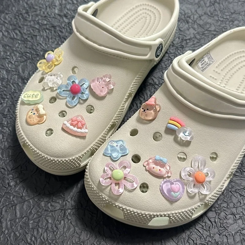 

New Cute Resin Transparent Heart Bear Star Flower Shoe Decorations For Sandals Directly Wearable Detachables Sandal Decorations
