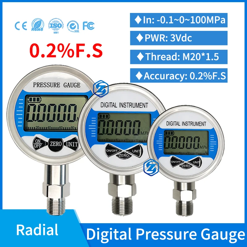 

0.2%FS 60mm High Accuracy Lcd Display Digital Pressure Gauge Manometer Hydraulic Lcd Digital Oil Pressure Indicator Gauge
