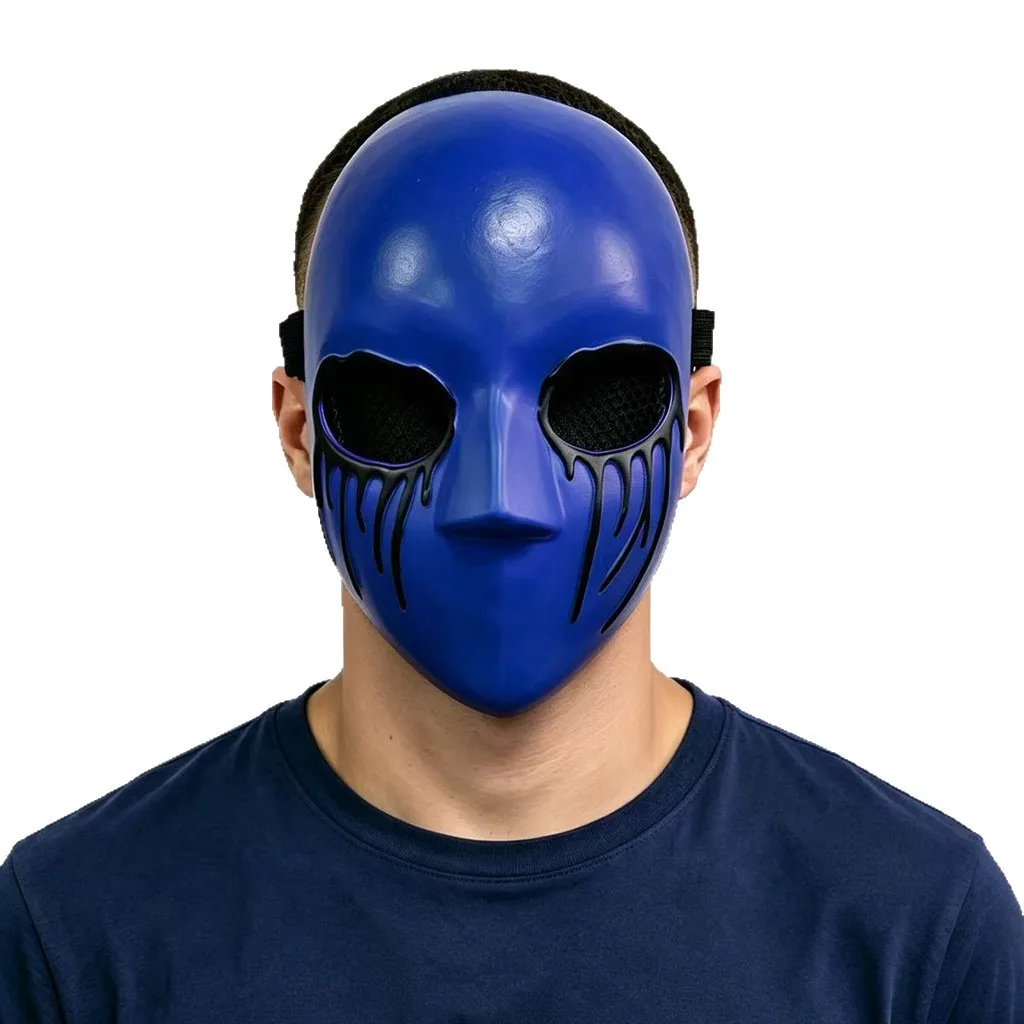 Blaue Latex-Vollgesichtsmaske für Halloween | Schwarzes Augennetz, Vollgesichtsabdeckung für Cosplay, Requisiten für Geisterbahn-Maskeraden – Detail 1