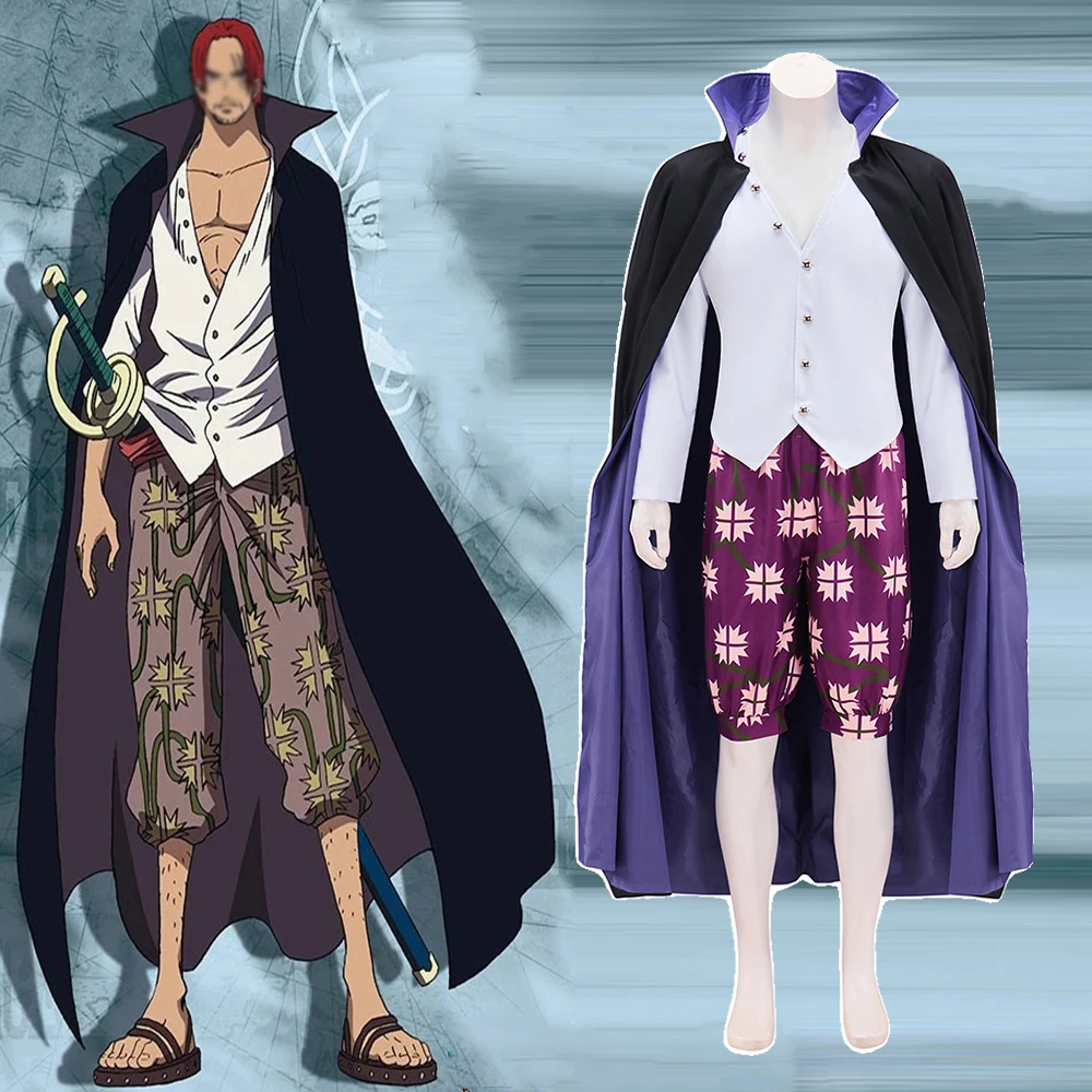 

Anime Shanks Cosplay Costume Adult Men Fantasia Cloak with Uniform Suit Halloween Carnival Party Comic Con Pirate Streetwear