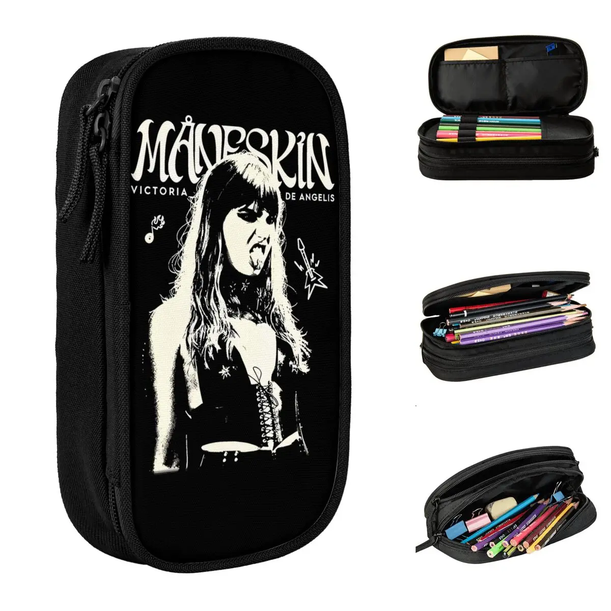 Rock Band Music Maneskin Pencil Case Double Layer Large-capacity Kids Pencil Case Stationery Suprise Gift