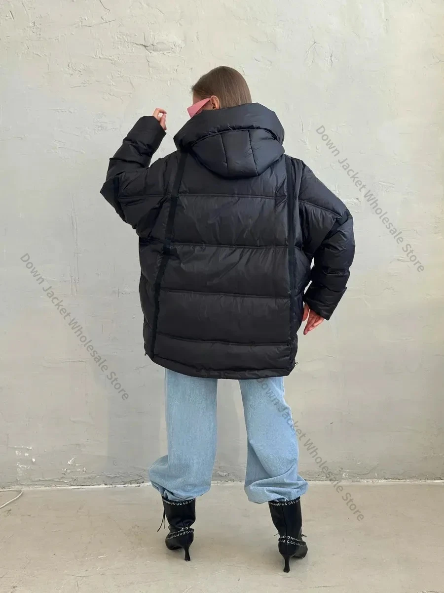 Down Jacket Women Oversize White Duck Coat Loose Warm Outerwear Hood Korean Style Coat Down Jacket Women Casual Office Lady view 6