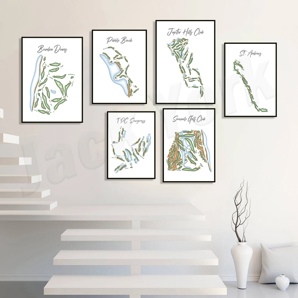 دورة سانت أندروز القديمة، اسكتلندا، ملعب جولف بيبل بيتش، كاليفورنيا، باندون دونز، أوريغون، ملصق خريطة دورة الجولف، GIF لاعب الجولف #4