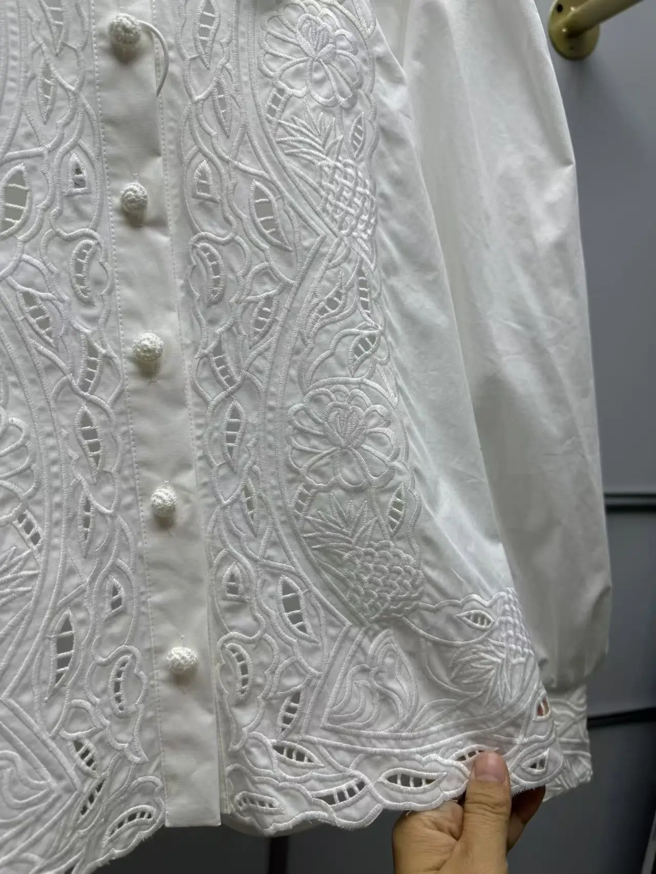 Chemise Double couche en coton brodé au Crochet pour femmes, col Peter Pan, manches longues, haut pour dame, printemps 2026