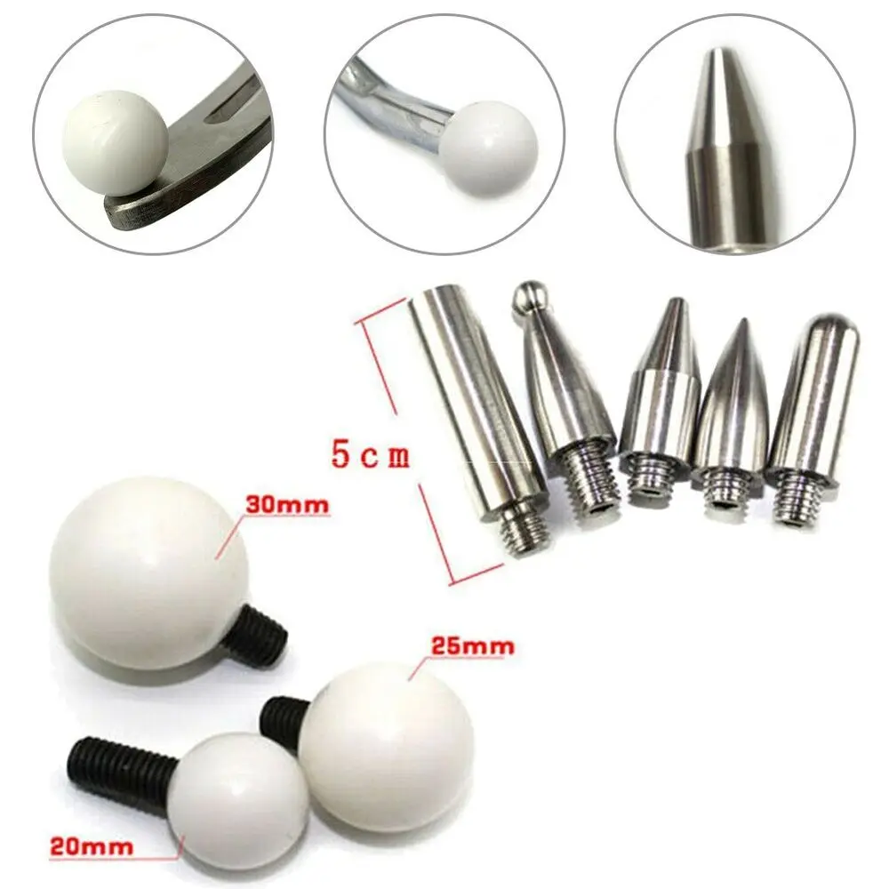 8Pcs M8 Auto Paintless Dent Repair Kit Rod Tips Stainless Steel Nylon Spherical Cone Accessories Rods Tool Body Dent Removal