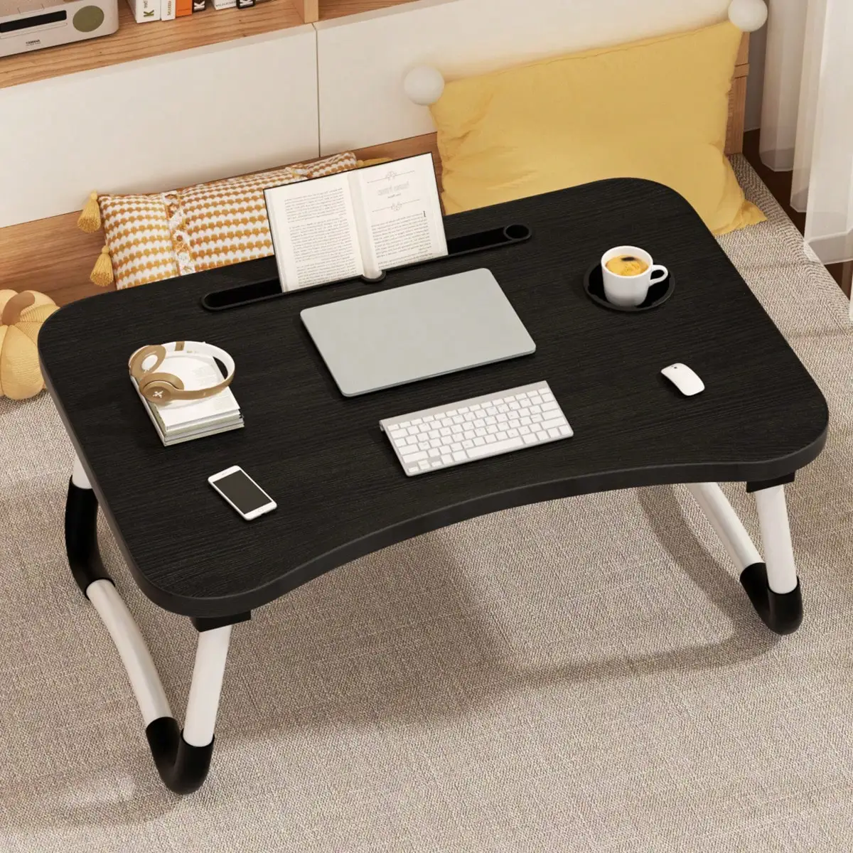 Portable Foldable Laptop Bed Tray – With Cup Holder for Bed/Sofa/Living Room Floor (Dining/Reading/Writing/Work)