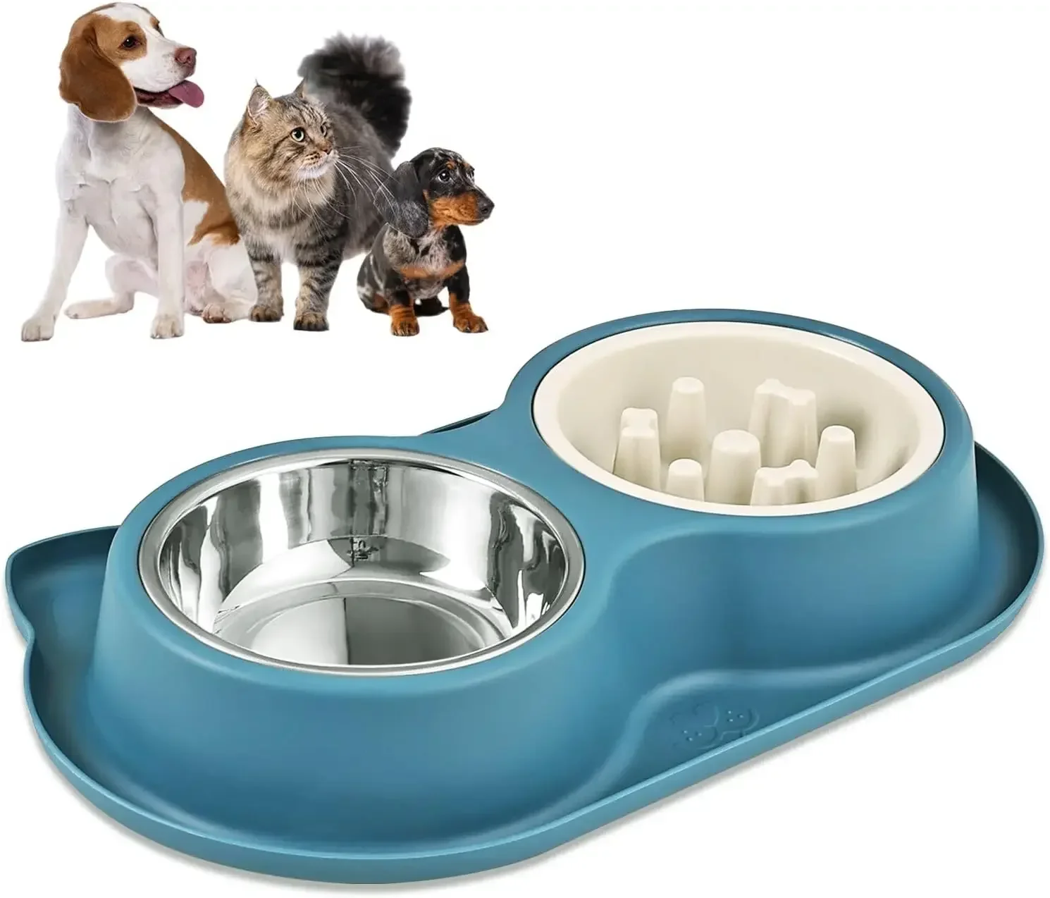 Pet Cat Feeding Bowl Stainless Steel Bowl Silicone Base Anti-Wrestling Dog and Cat Slow Food Bowl to Prevent Pet Choking Feeder