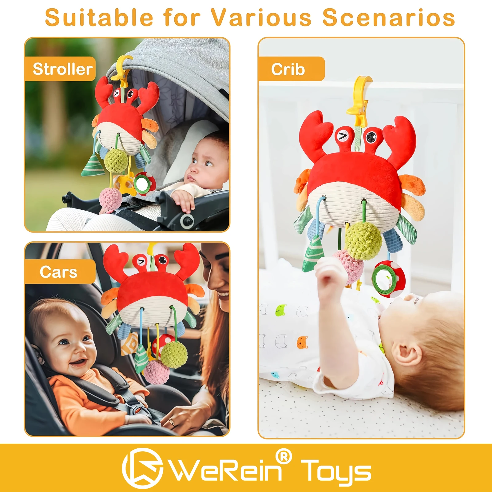 Jouet de dentition sur le thème des animaux pour bébé avec miroir, éducation précoce, design extractible, mobile de lit mignon et interactif pour nourrissons