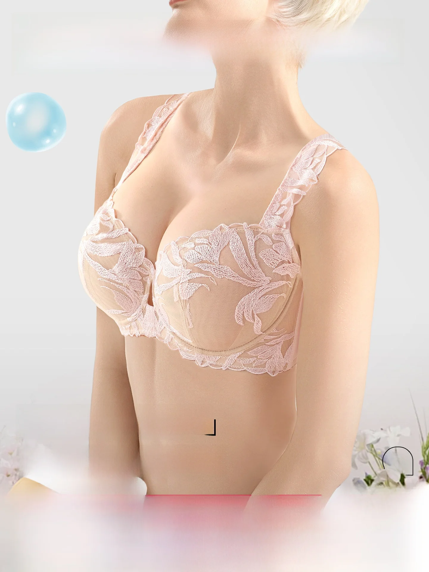 adjustable-strap-lace-bra-women's-summer-thin-sexy-breathable-anti-sagging-side-fatigue-reduction-steel-ring-support-3-4-cup