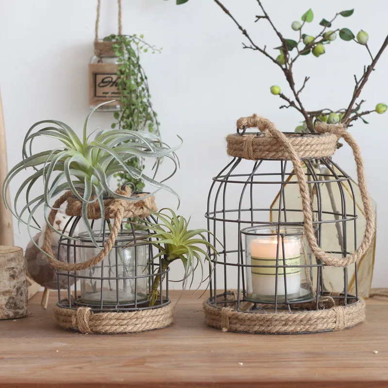 

Wrought iron wind lamp portable hanging glass candlestick outdoor garden garden decoration ornament retro industrial style