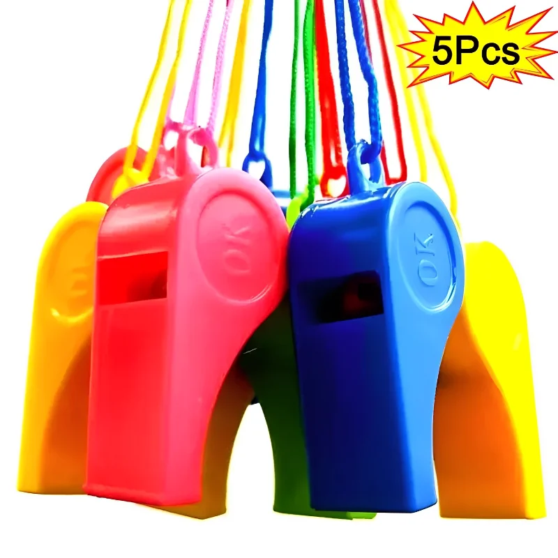 5/1pcs Neon Plastic Whistles with Lanyards Colorful Fun Noise Making Whistles for Party Sports Party Favors 5 Colors Outdoor Kid