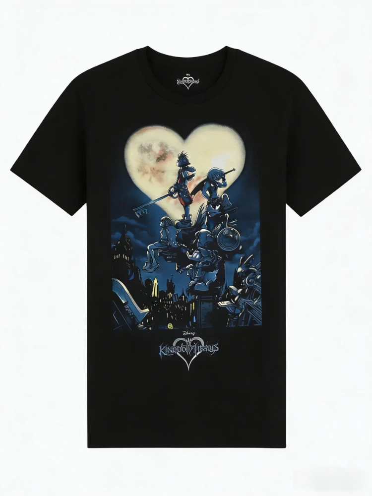 Disney 2026 moda nueva Disney Kingdom Hearts Group Luna cartel estampado camiseta de mujer fácil moda de talla grande manga corta