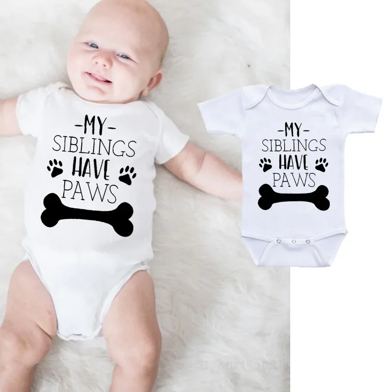 

MY SIBLINGS HAVE PAW Print Baby Romper Costumes Newborn Baby One-pieces Clothes Cotton Onesie Infant Jumpsuit Ropa Bebe Playsuit