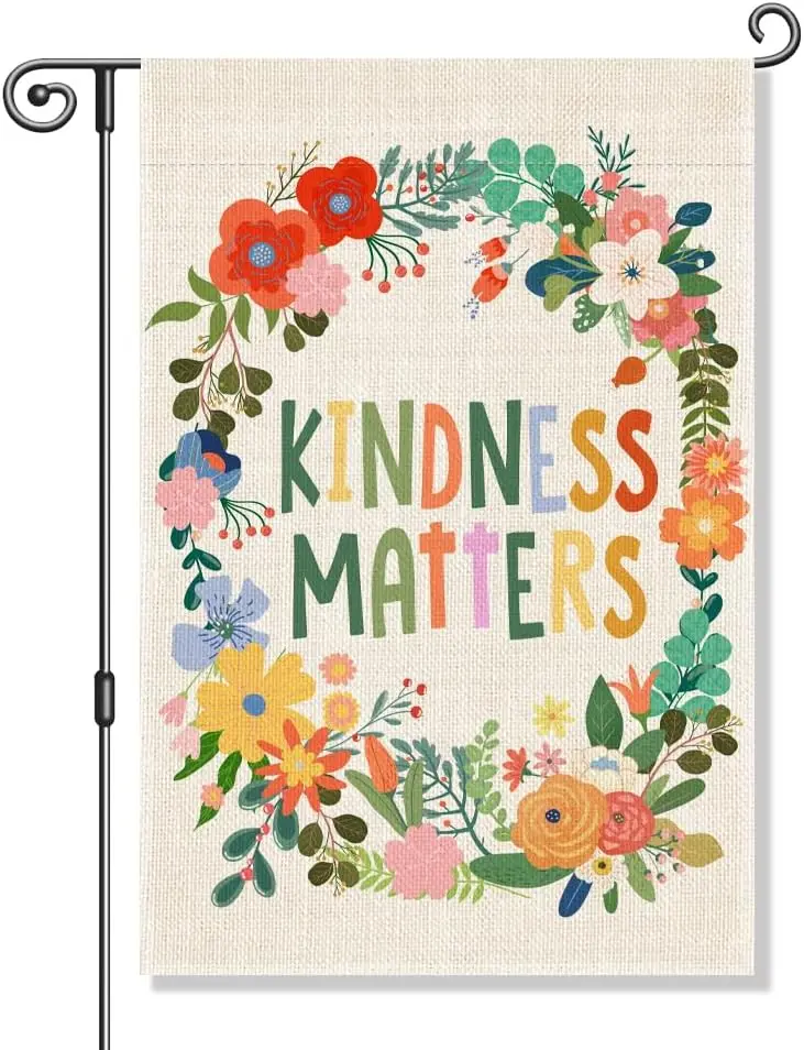 Perfectinsoy Kindness Matters Floral Garden Flag, Flower Yard Banner, Community Progress Welcome Yard Home Holiday Farmhouse EEZ