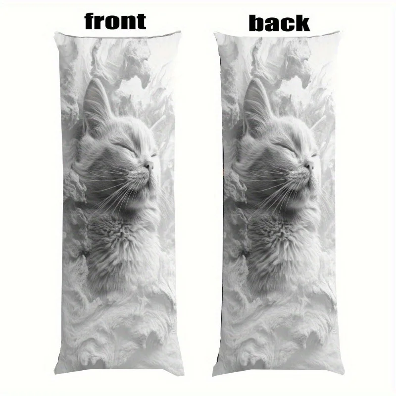 1pc Comfortable White Cat Long Pillowcase, 19.69x59.06inch - Breathable and Comfortable, Suitable for Side, Back, and Stomach Sl