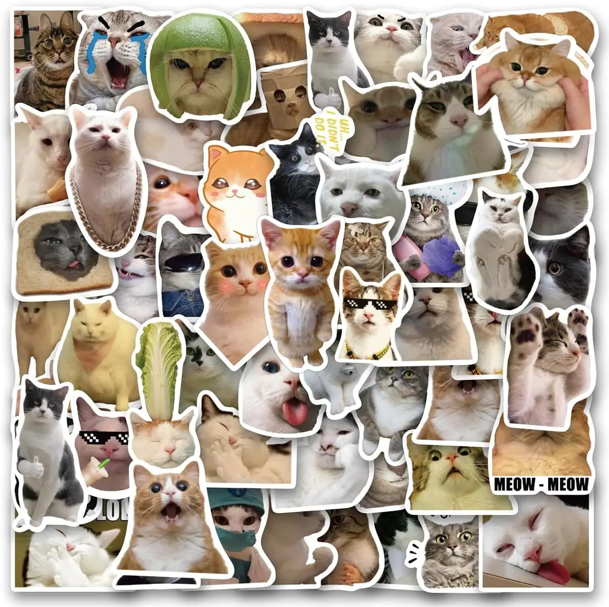 

50 Pieces Funny Cat Stickers Set For Smartphones, Laptops, Water Bottles, Notebooks And Other DIY Decorative Stickers, School Su